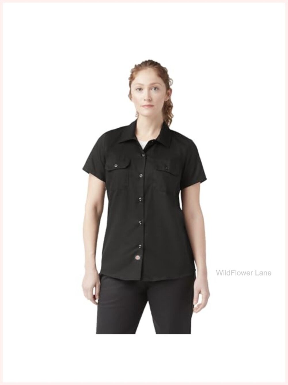 Women's Short Sleeve Work Shirt Cotton Blend Button Up